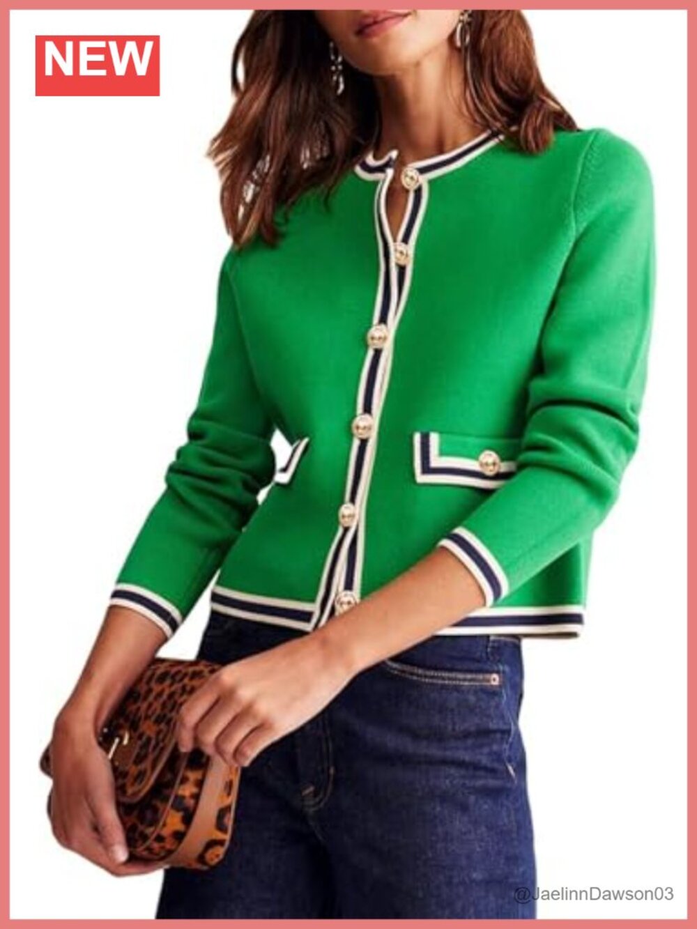 Women's Open Front Color Block Button Down Knit Tweed Cropped Cardigan Sweater
